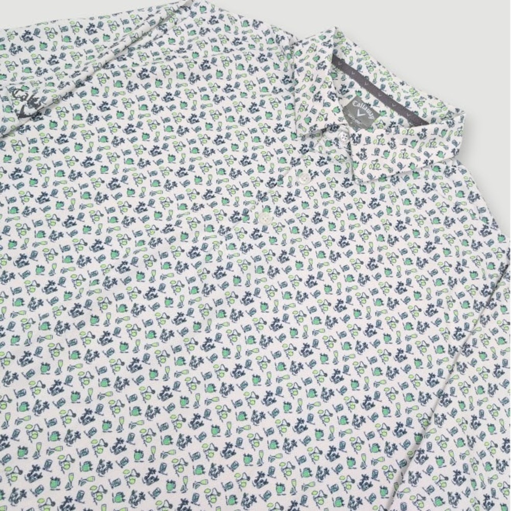 Callaway Opti-Dri Margarita‎ Lime Golf Polo Shirt Mens Large White Performance